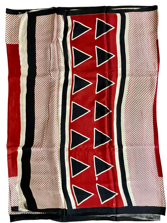 Pure Modal Silk Saree with Bagru Print – Rustic Red