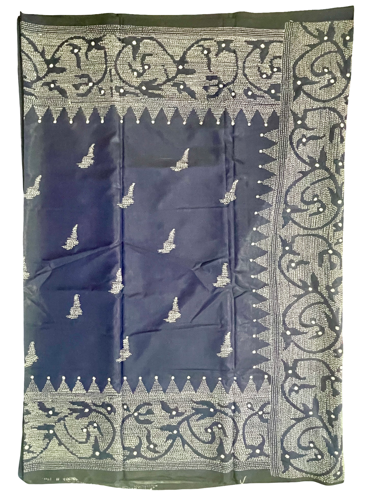 Kantha Stitch Navy Blue Saree – Bengal Pride Collection