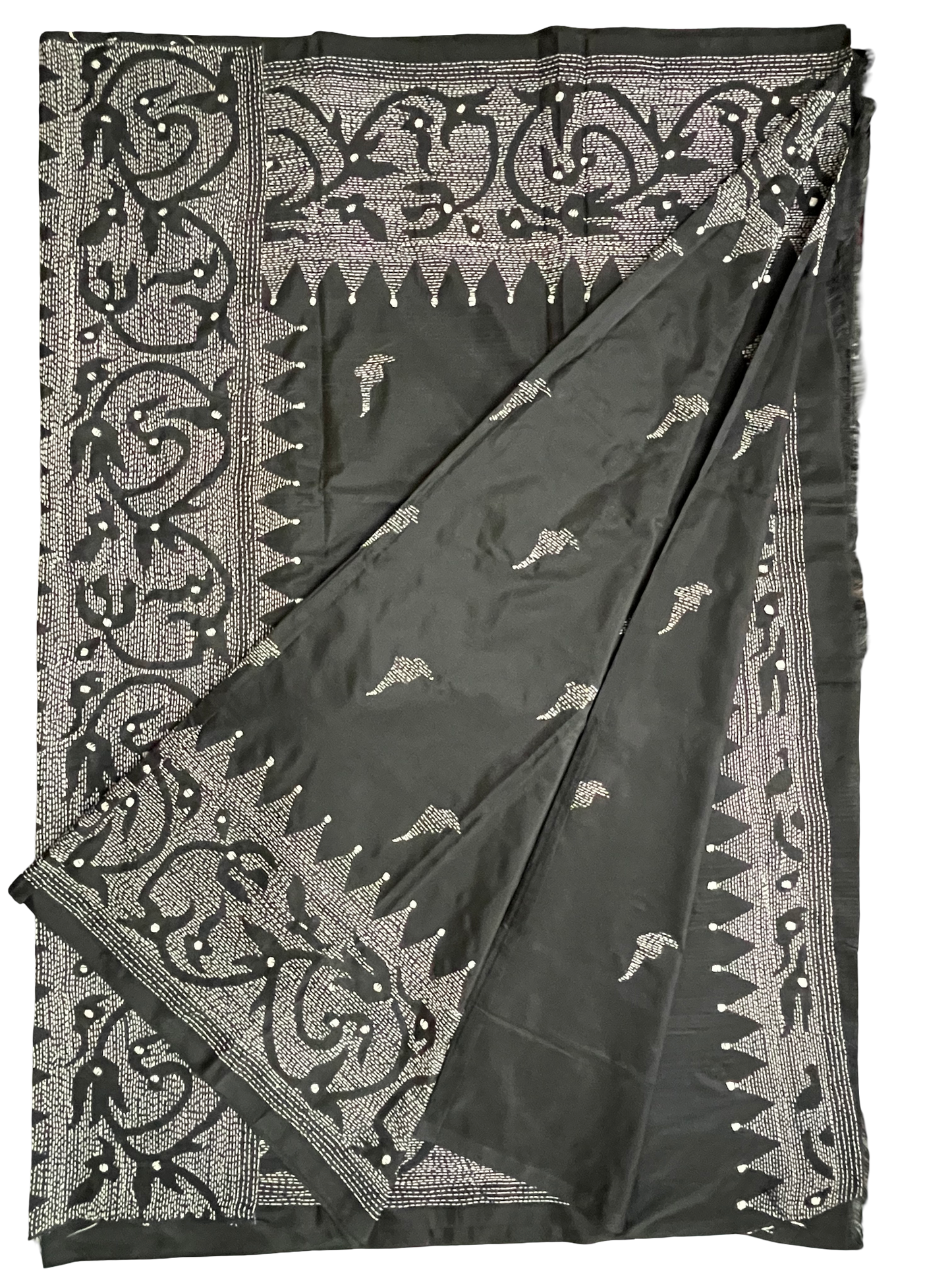 Kantha Stitch Jade Black Saree – Bengal Pride Collection