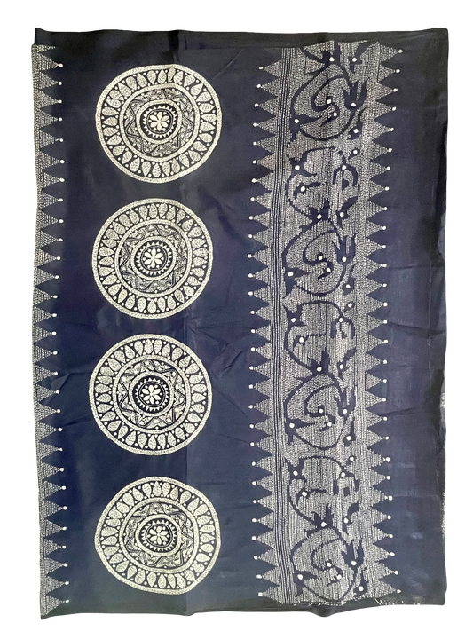 Kantha Stitch Navy Blue Saree – Bengal Pride Collection