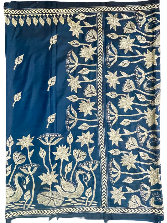 Kantha Stitch Carnival Blue Saree – Bengal Pride Collection