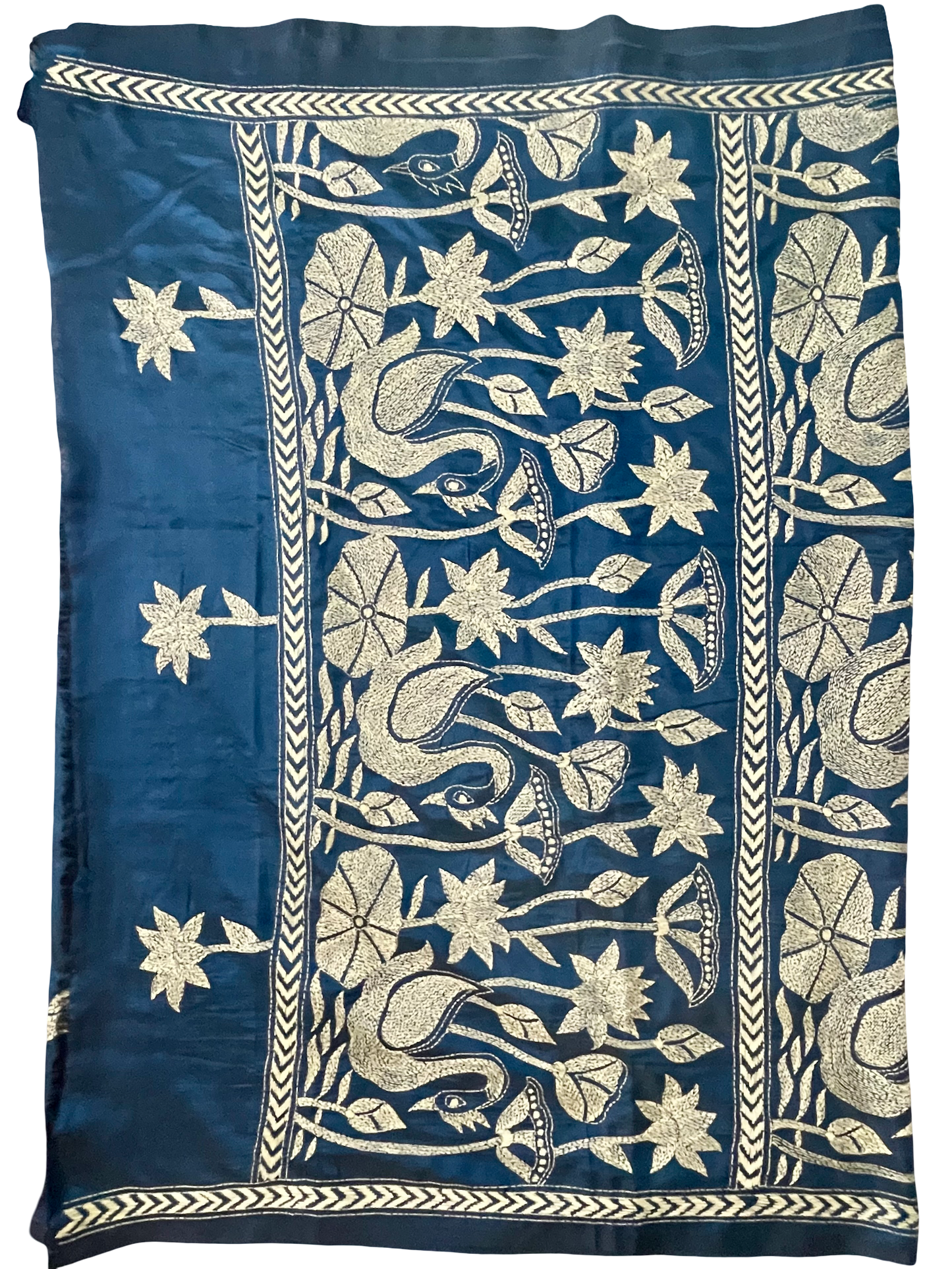 Kantha Stitch Carnival Blue Saree – Bengal Pride Collection