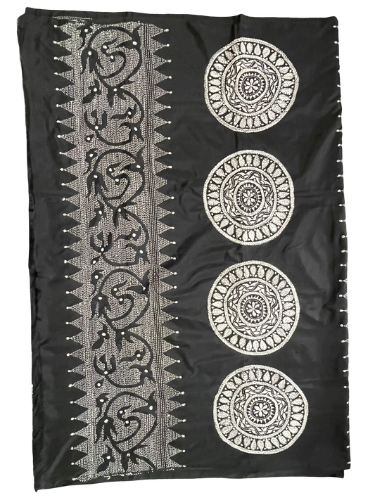 Kantha Stitch Jade Black Saree – Bengal Pride Collection