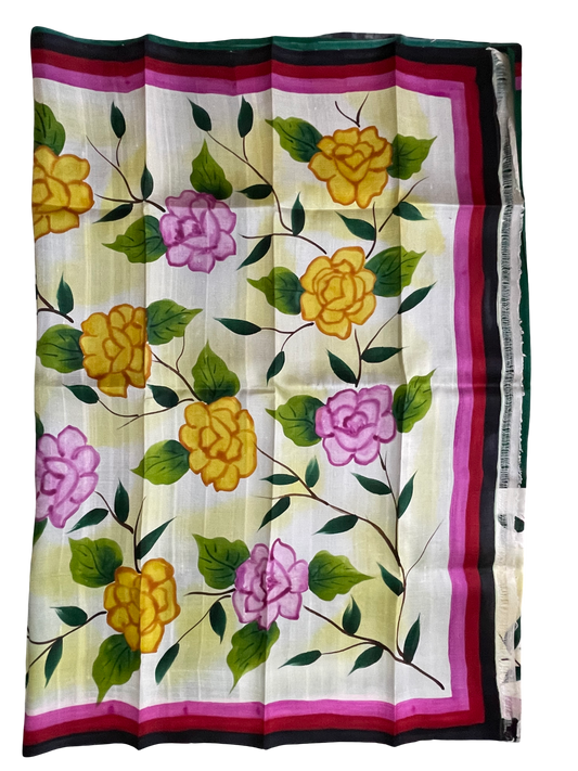 Bishnupuri Hand Painted Pure Silk Saree – Dark Bottle Green