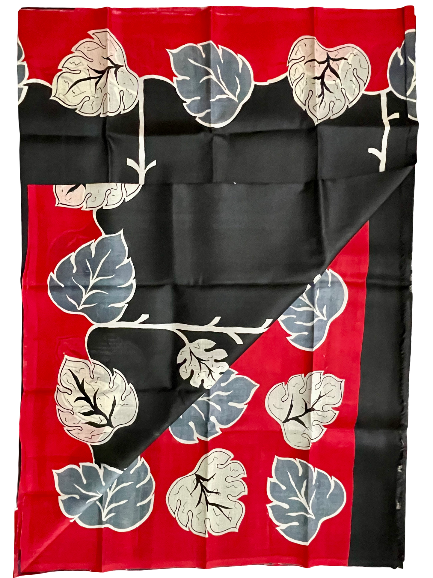 Bishnupuri Block Printed Silk Saree – Black and Red