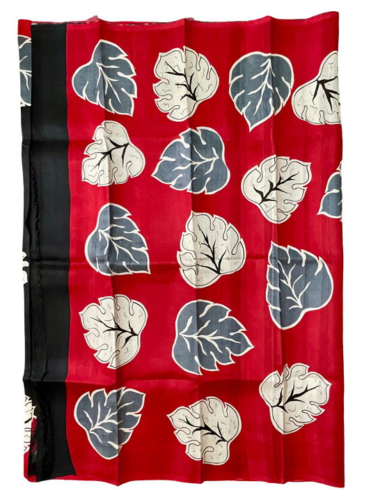 Bishnupuri Block Printed Silk Saree – Black and Red