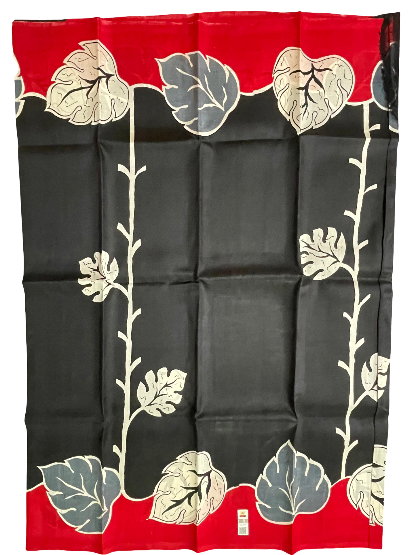 Bishnupuri Block Printed Silk Saree – Black and Red