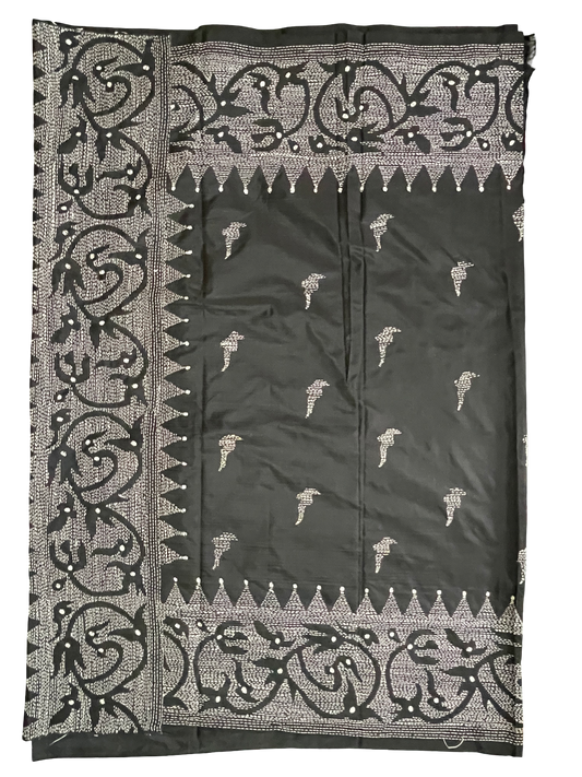 Kantha Stitch Jade Black Saree – Bengal Pride Collection