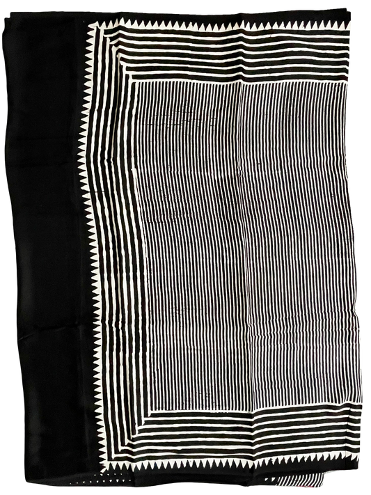 Pure Modal Silk Saree with Bagru Print – Black & White