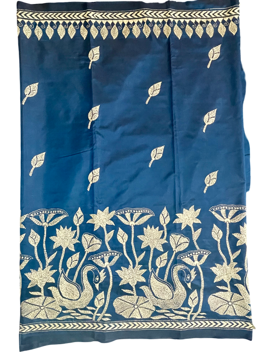 Kantha Stitch Carnival Blue Saree – Bengal Pride Collection