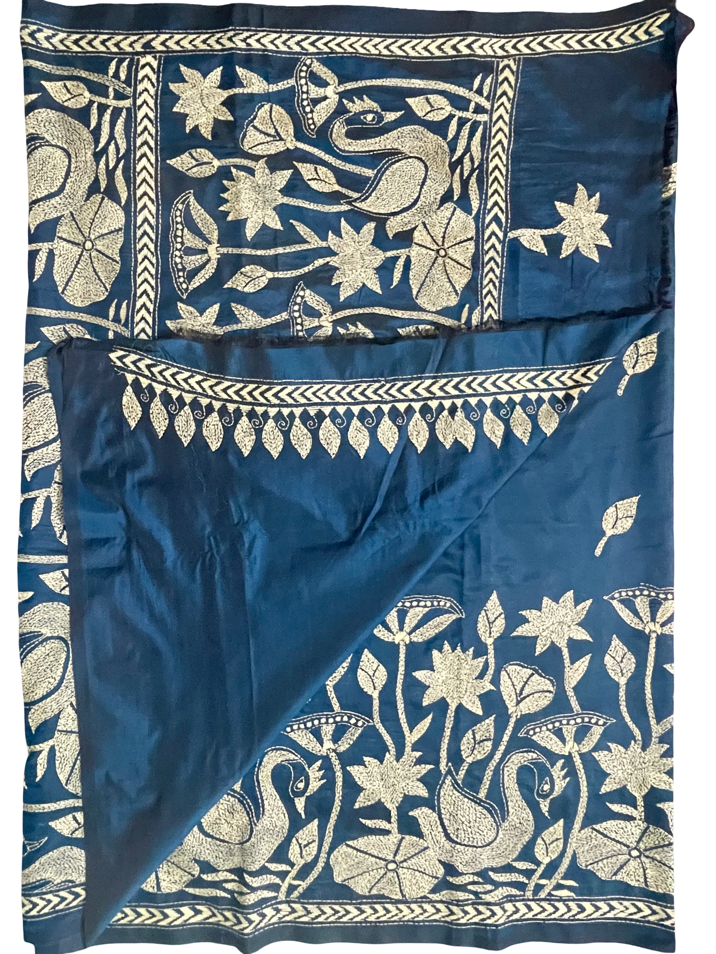 Kantha Stitch Carnival Blue Saree – Bengal Pride Collection