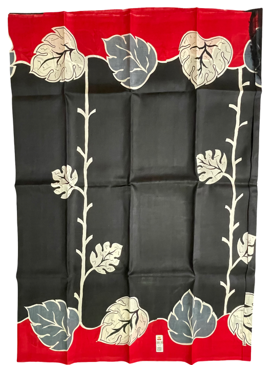 Bishnupuri Block Printed Silk Saree – Black and Red